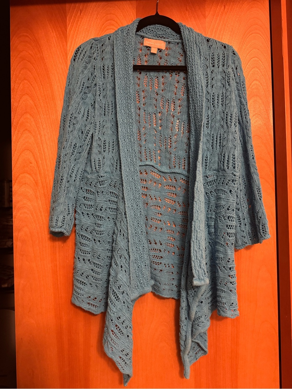 Women’s Open-Front Crochet Cardigan Sweater - Teal size 18 or L